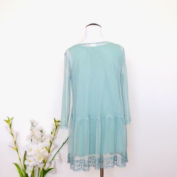 NEW! LOGO Lavish Lori Goldstein Embroidered Mesh Tunic Blouse Sage Green SZ S - Picture 5 of 9